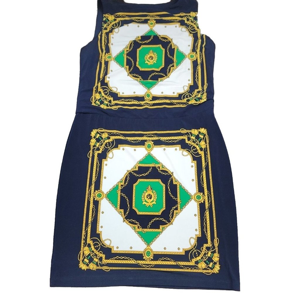 Ralph Lauren Womens S Petite Dress‎ Equestrian Print Sleeveless Classic Midi